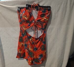 SHEIN Floral Cutout One Piece - Red and Blue